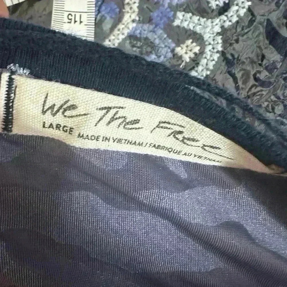 We the Free People Large Blue Velvet Burnout Camo Tee Oversized Shirt - Picture 4 of 8